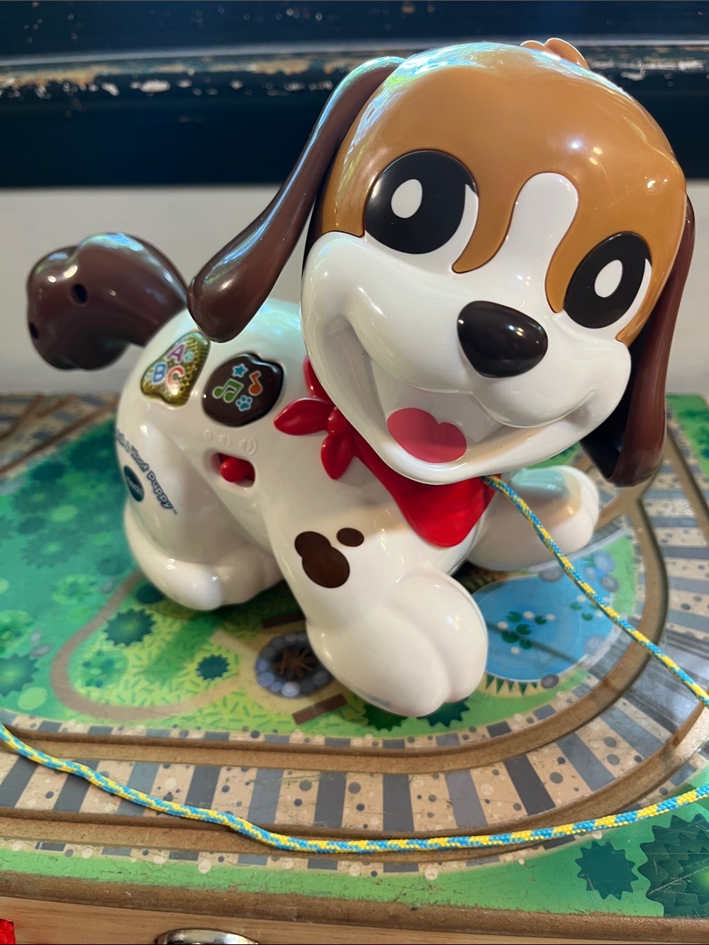 Pull-Along Learning Puppy Toy - White, Brown & Red